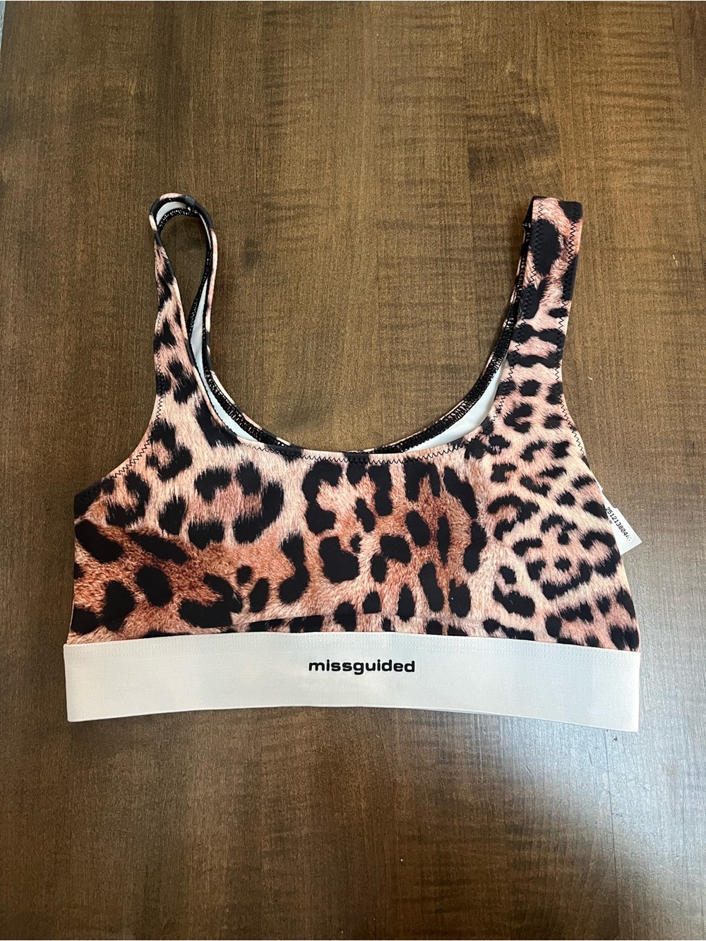 Missguided + Leopard Print Scoop Sport Bralette in Brown and Black